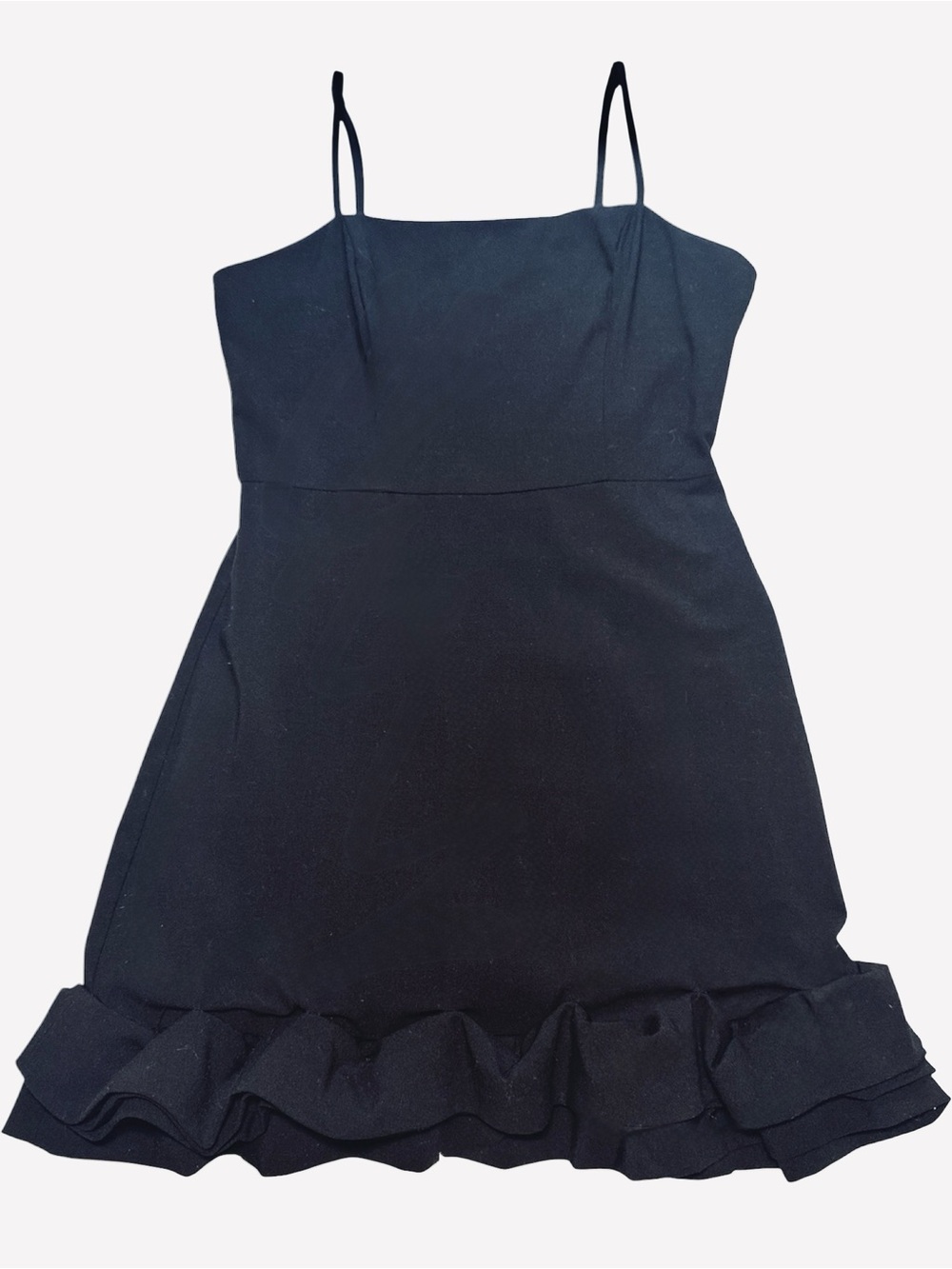 Forever 21 Black Spaghetti-Strap Ruffle-Hem Mini Dress
